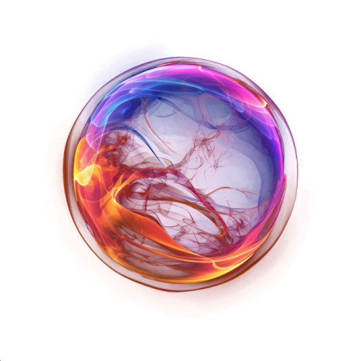 a glass ball filled with colorful liquid on a white background