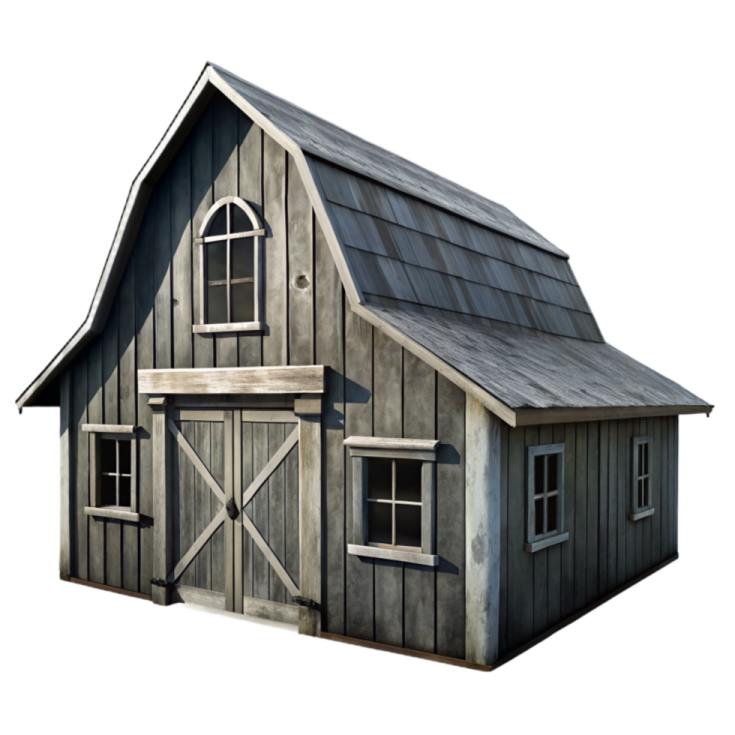 a small wooden barn with a metal roof