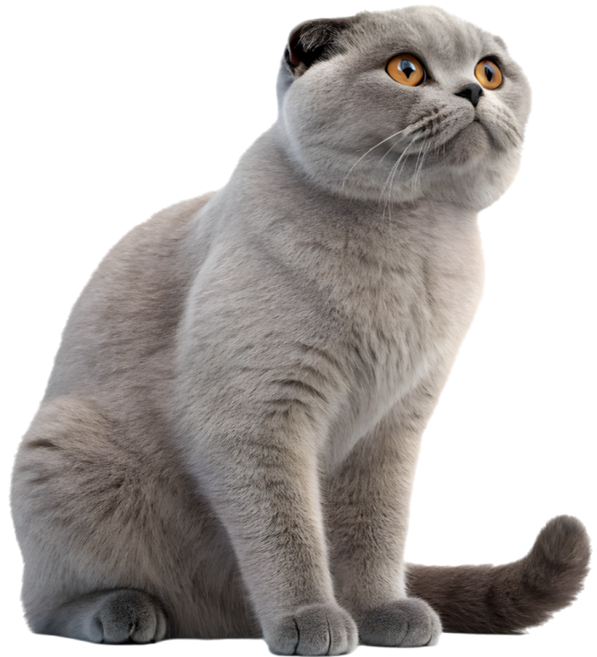 a gray cat sitting down and looking up