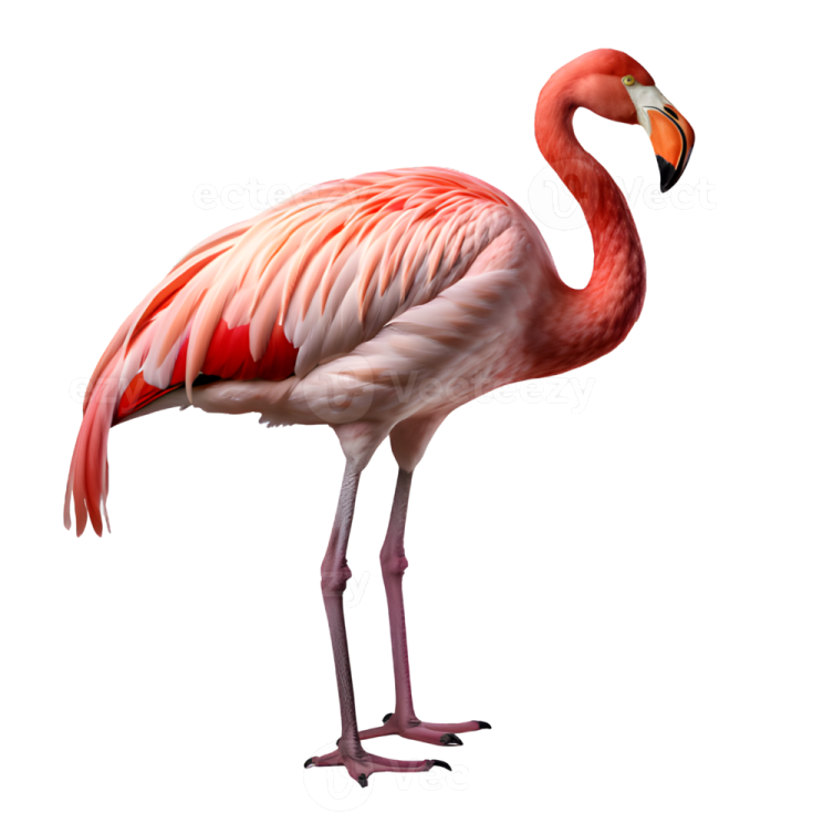 a pink flaming standing on a white background