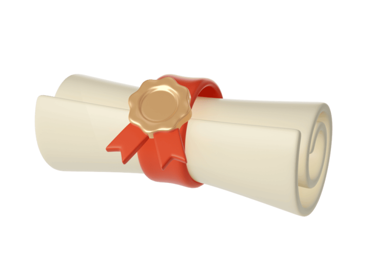 a red ribbon on top of a white diploma