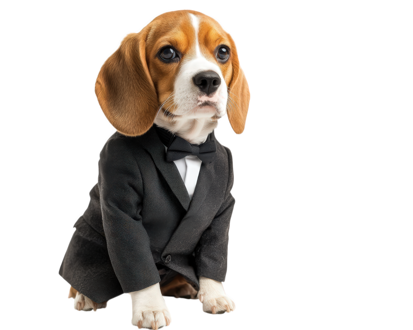 a small dog wearing a suit and tie