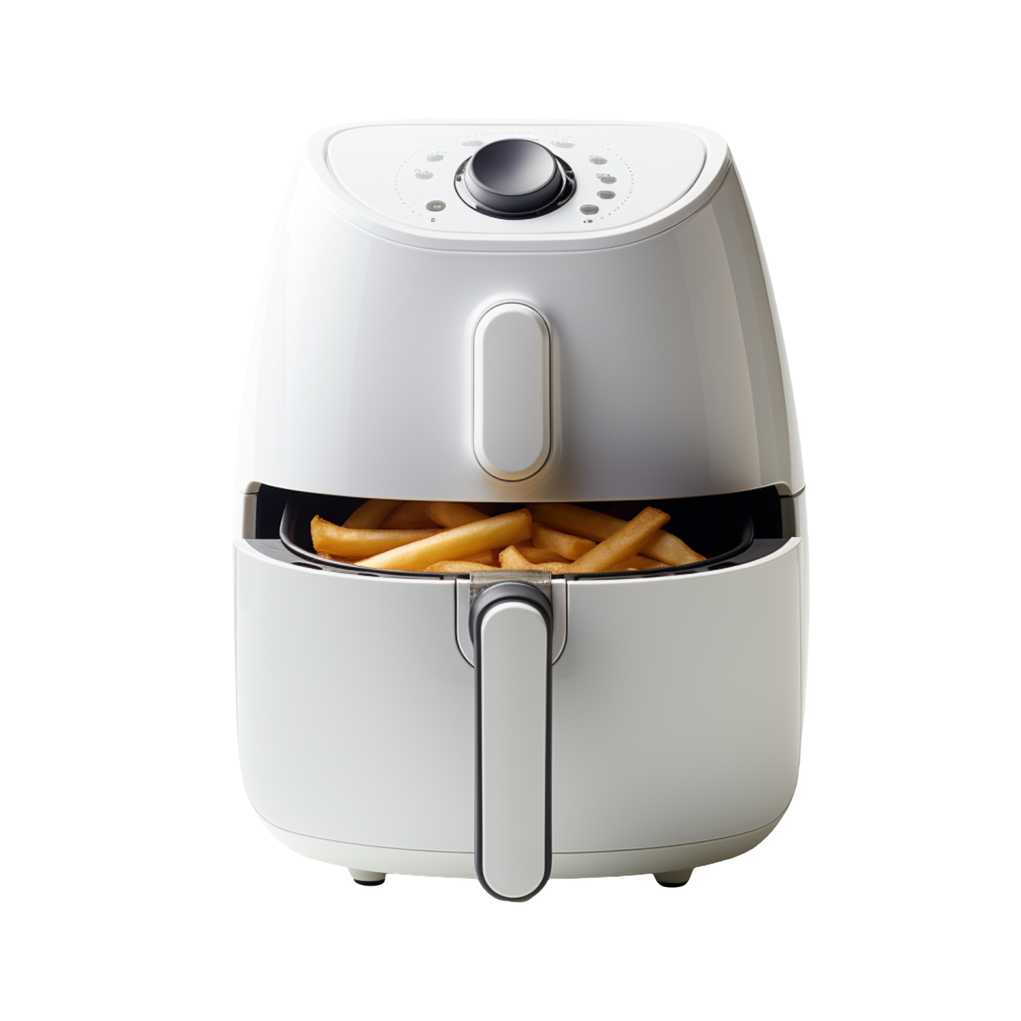 a white air fryer with french fries in it