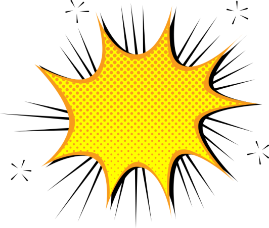 a yellow and black comic speech bubble