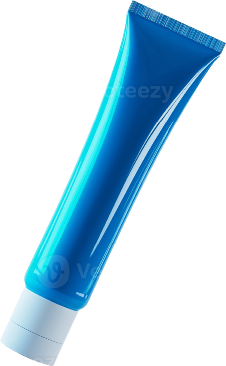 a tube of blue toothpas on a white background