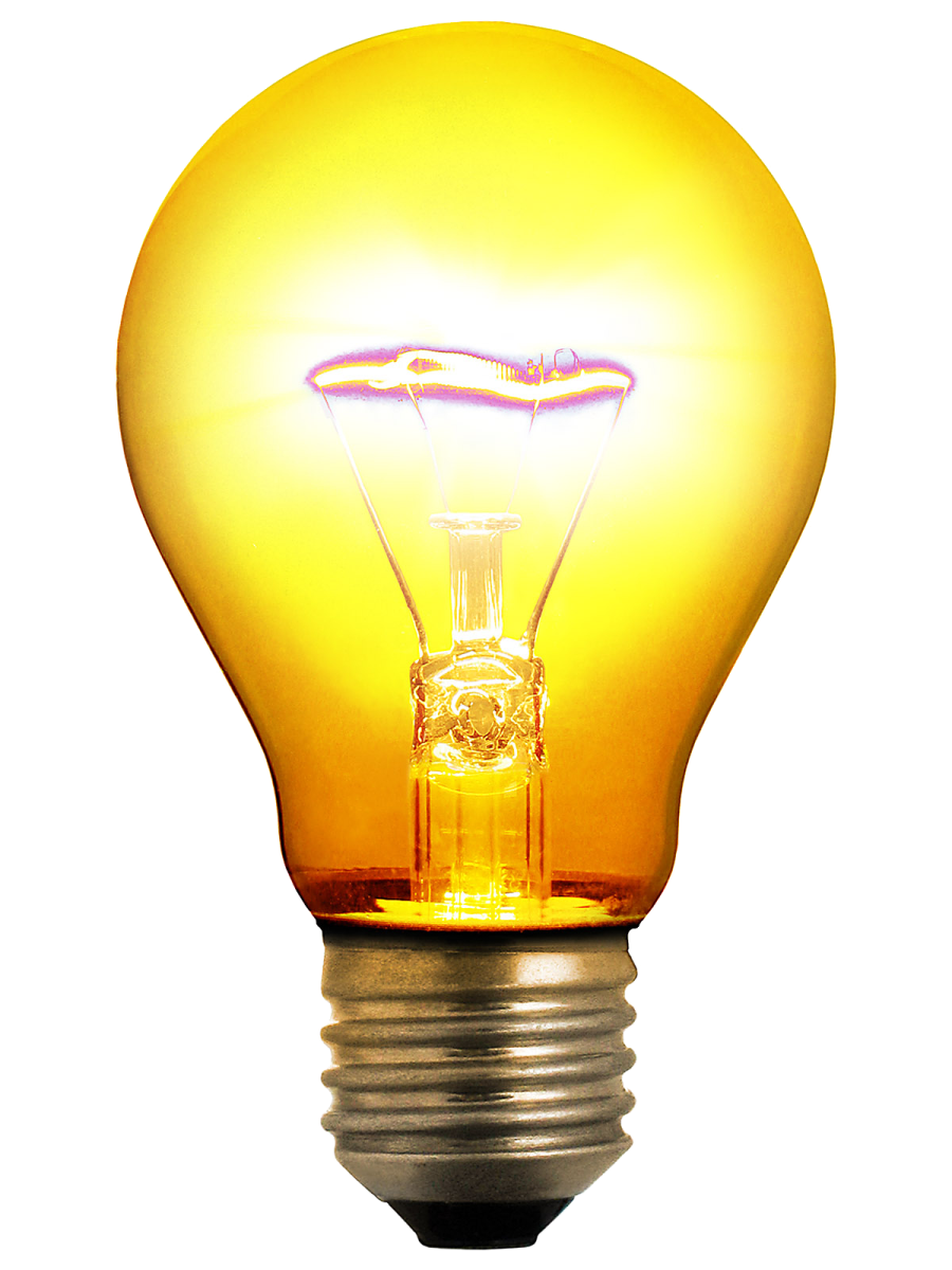 a yellow light bulb on a white background