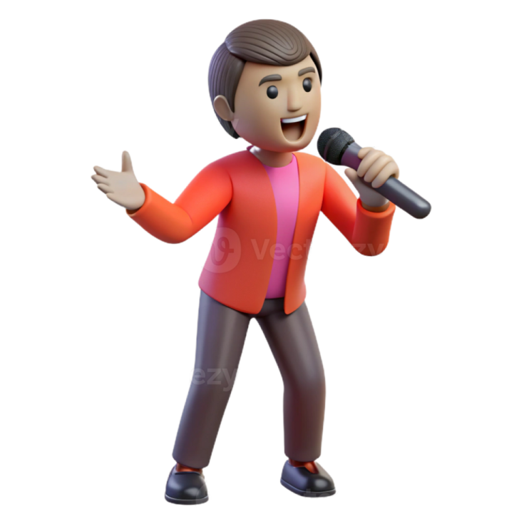 a 3d man singing into a microphone