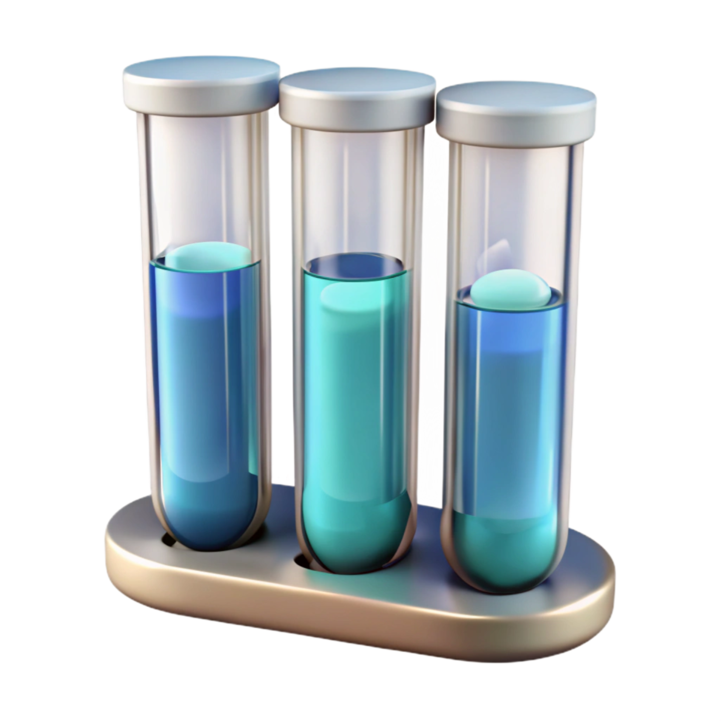 three test tubes with blue and green liquids