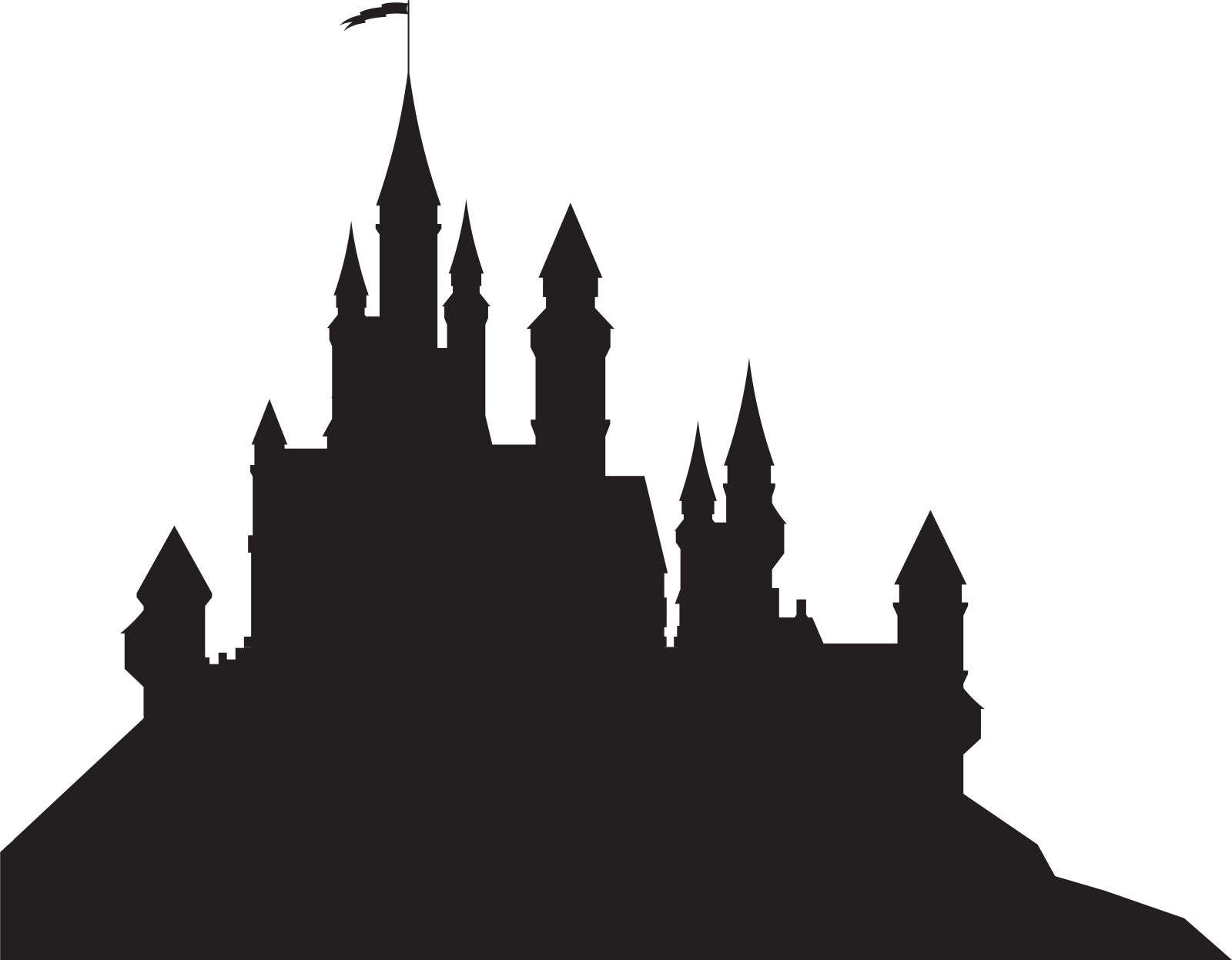 a black and white silhouette of a castle