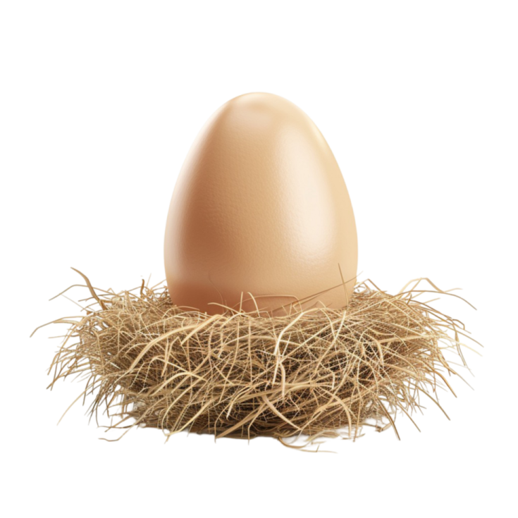 an egg in a nest with straw