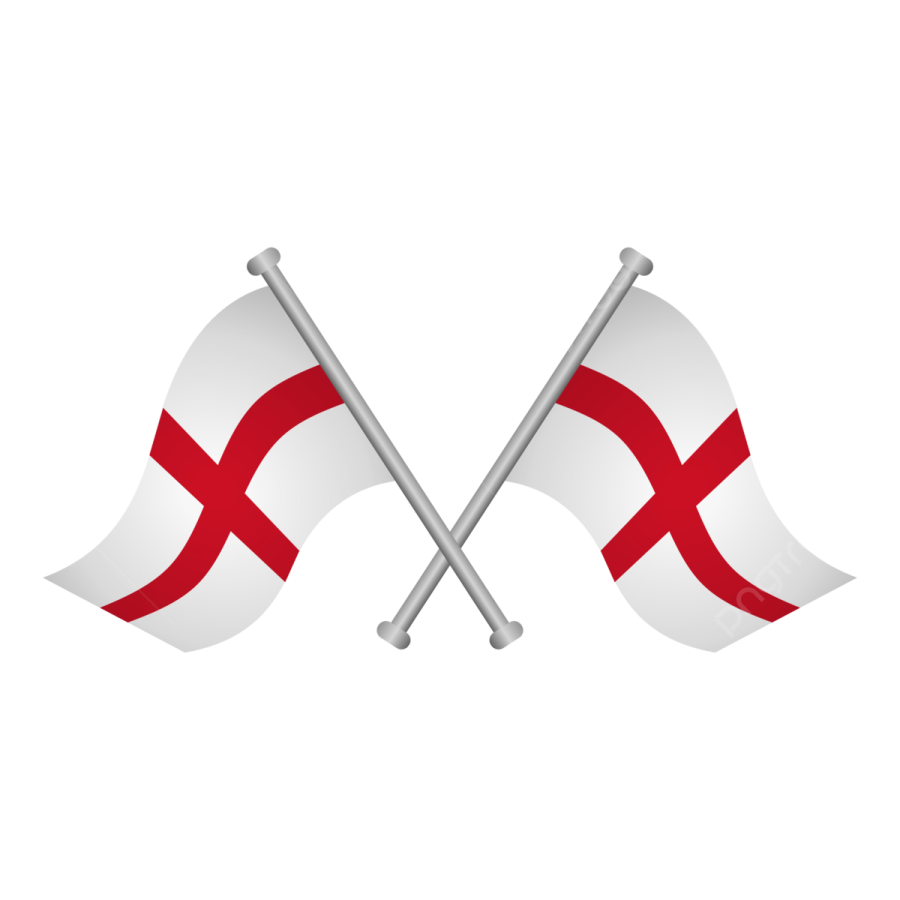 two crossed white and red crossed flags