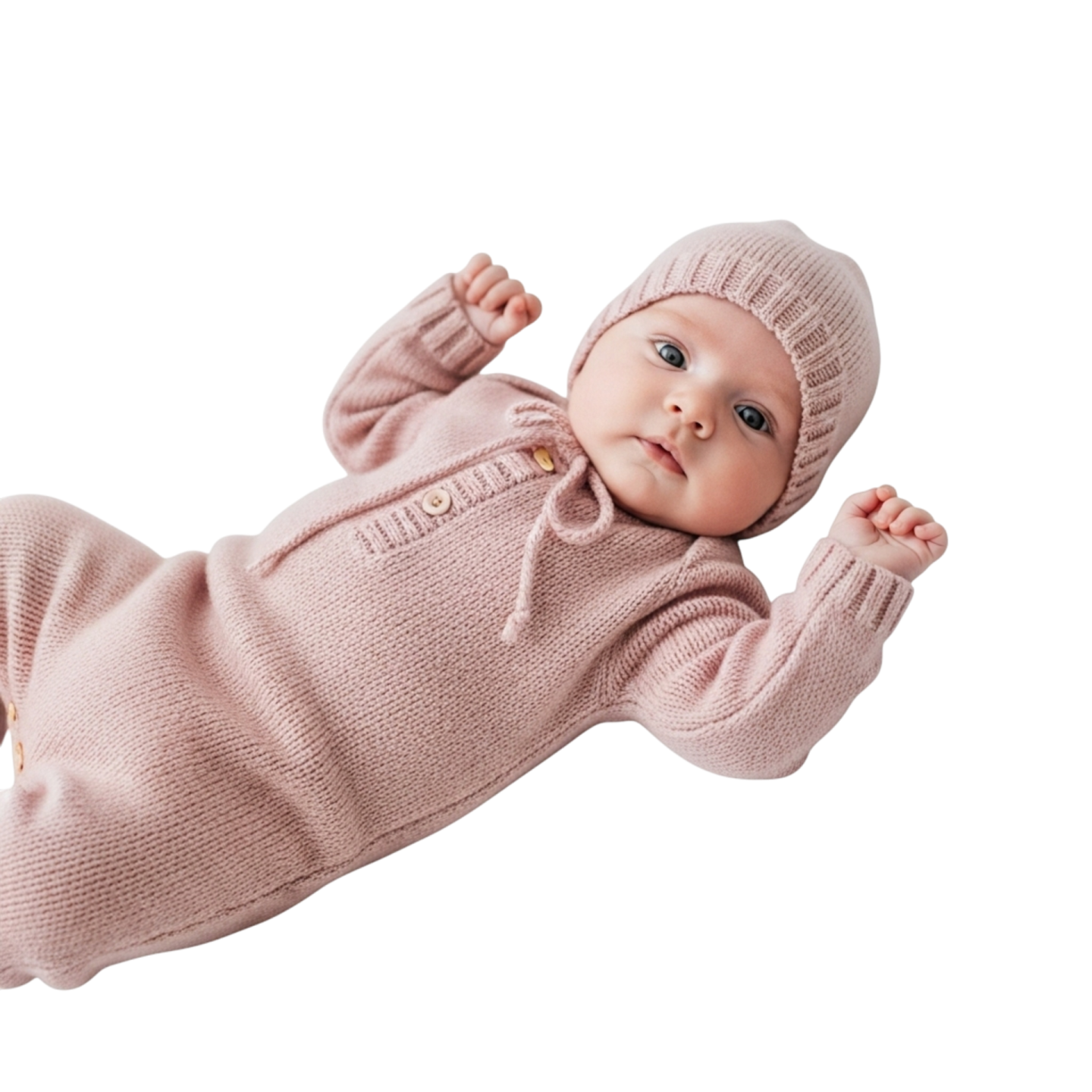 a baby doll wearing a pink sweater and hat