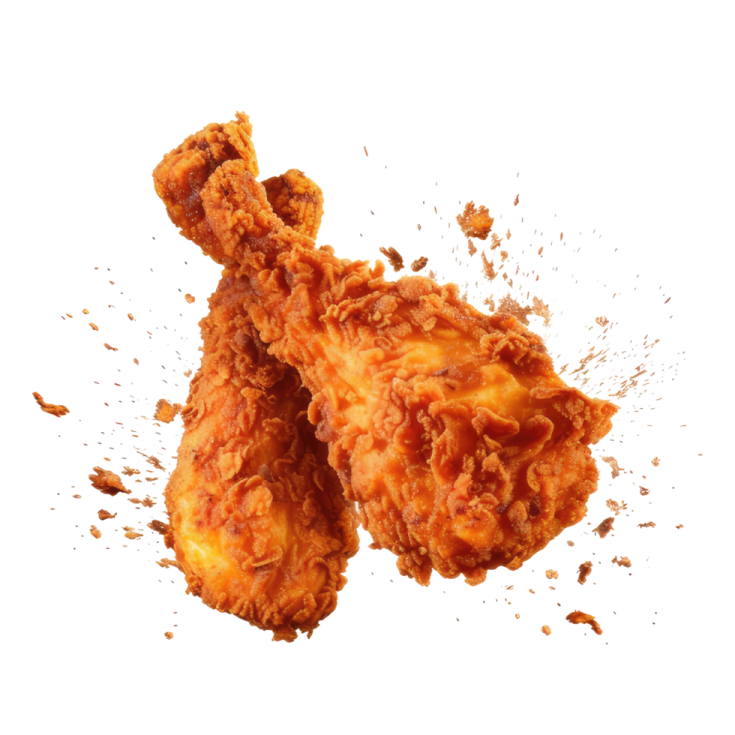 a fried chicken on a white background