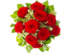 a bouquet of red roses