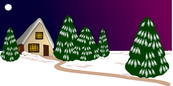 a house in the middle of a snowy landscape