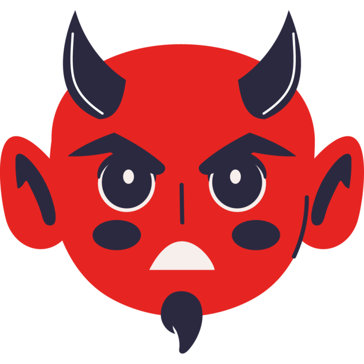 a red devil head with horns on it