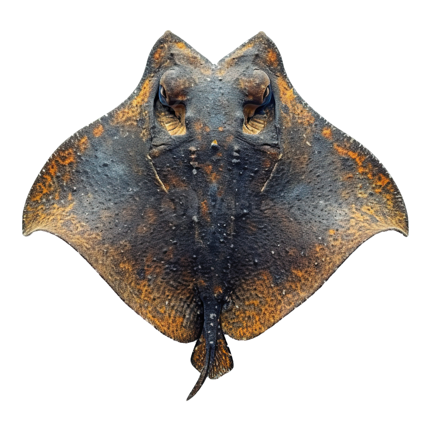 a brown and black spotted manta on a white background