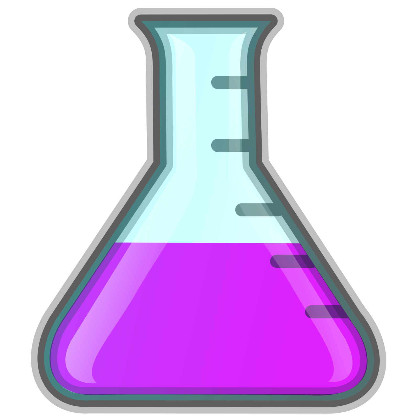 a purple beakle with a blue liquid in it