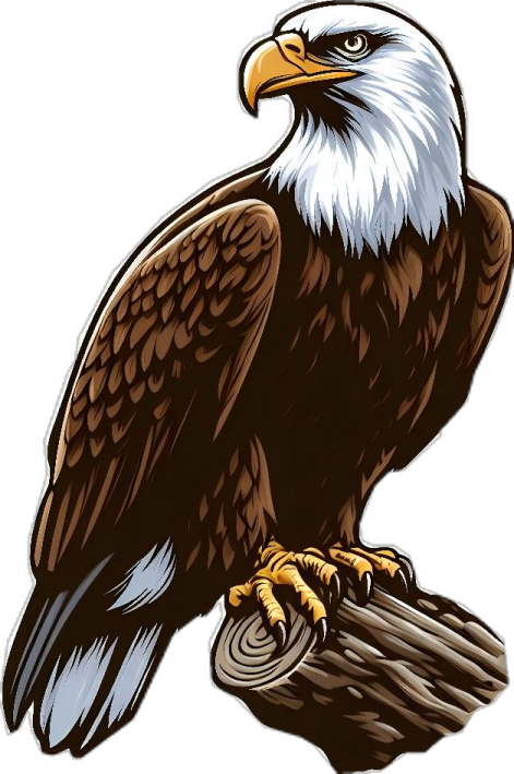 an eagle sitting on top of a log