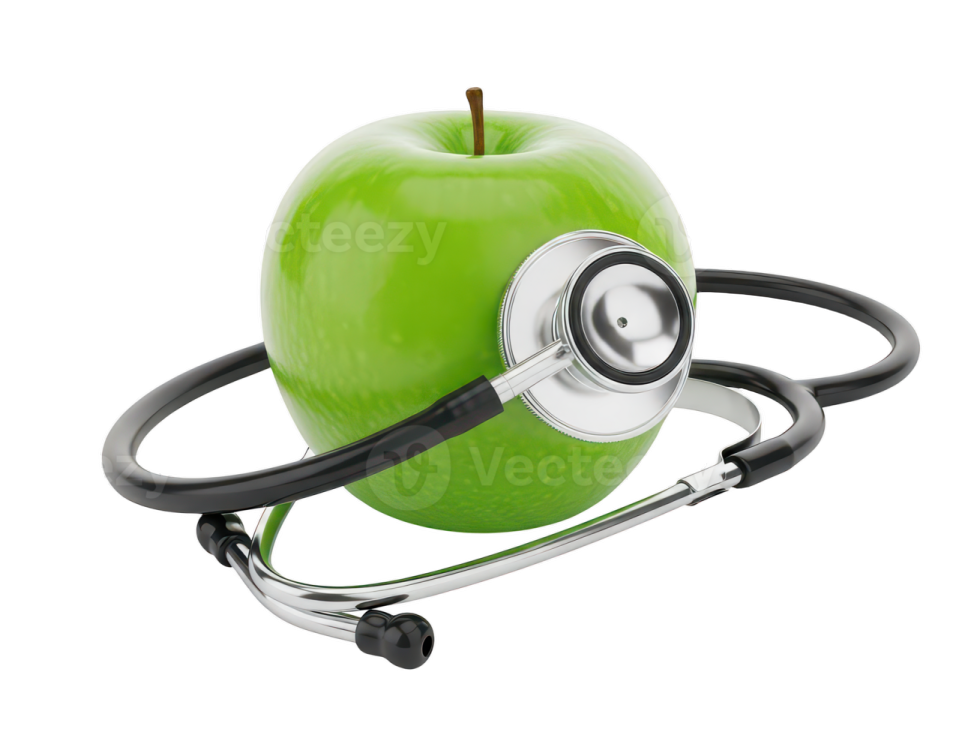 a green apple with a stel on top