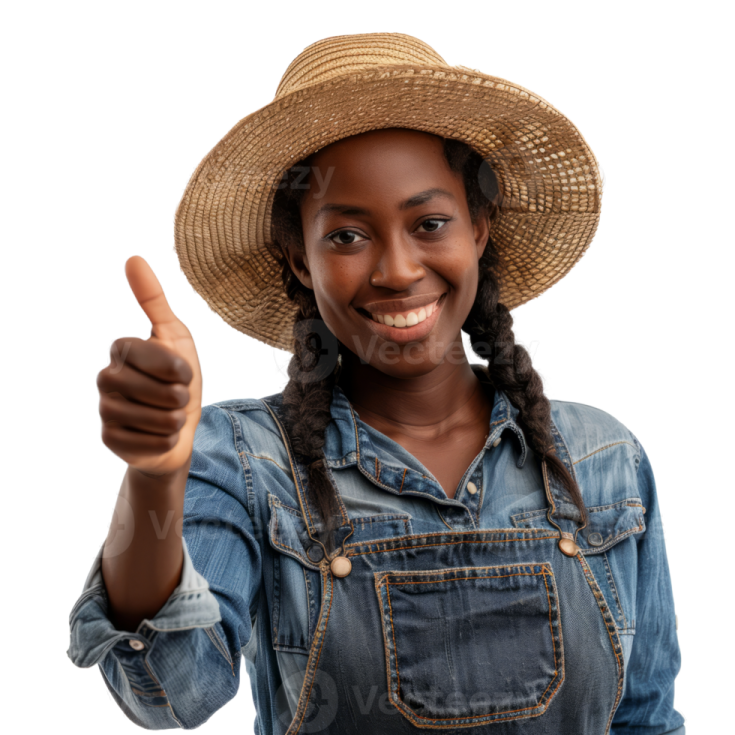 a woman wearing a straw hat and giving a thumbs