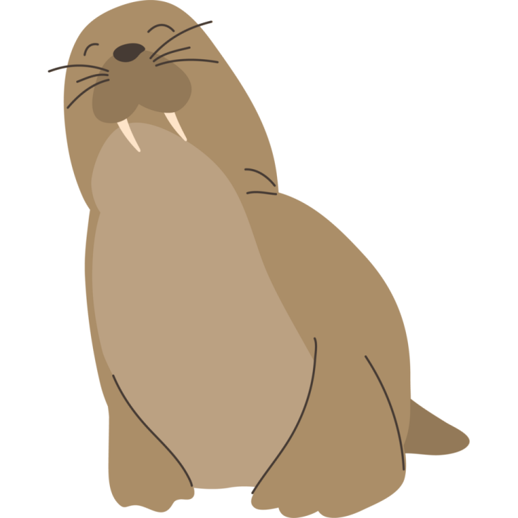 a cartoon sea lion sitting on the ground