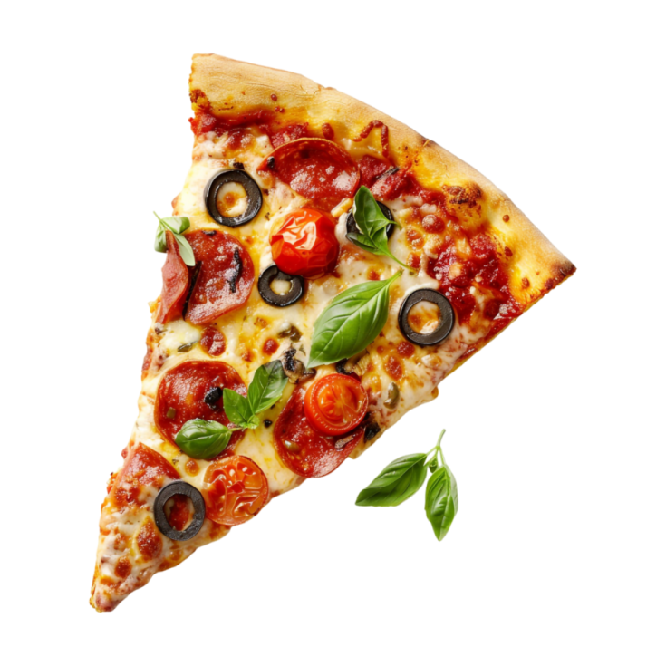 a slice of pizza on a white background