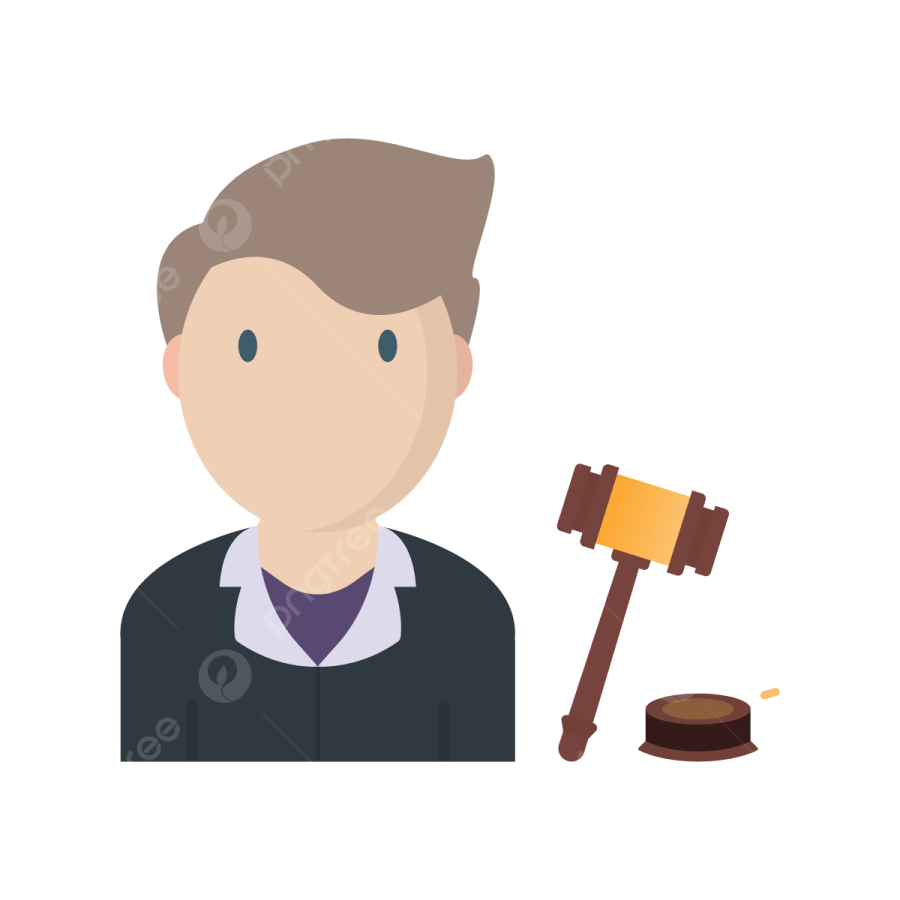 a man with a hammer and a judge's hat