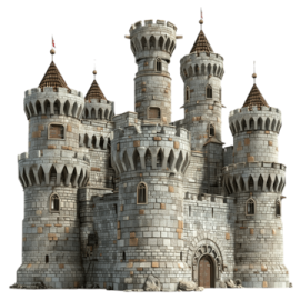 a castle with turrets on top of it