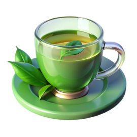 a cup of green tea on a saucer