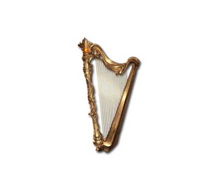 a golden harp on a white background