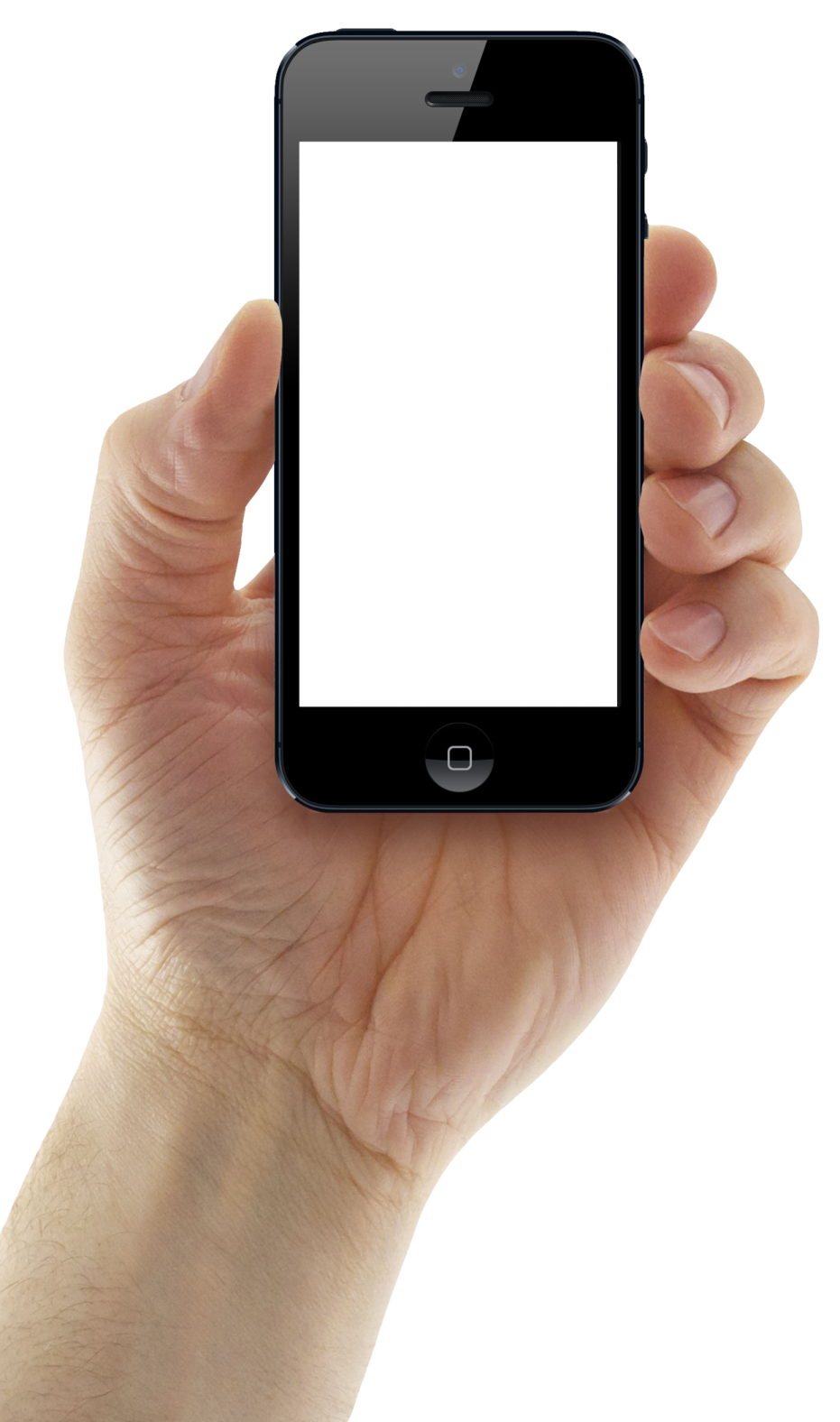a hand holding an iphone with a blank screen