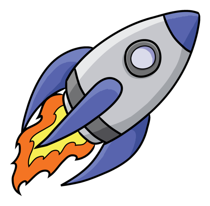 a cartoon rocket flying through the air