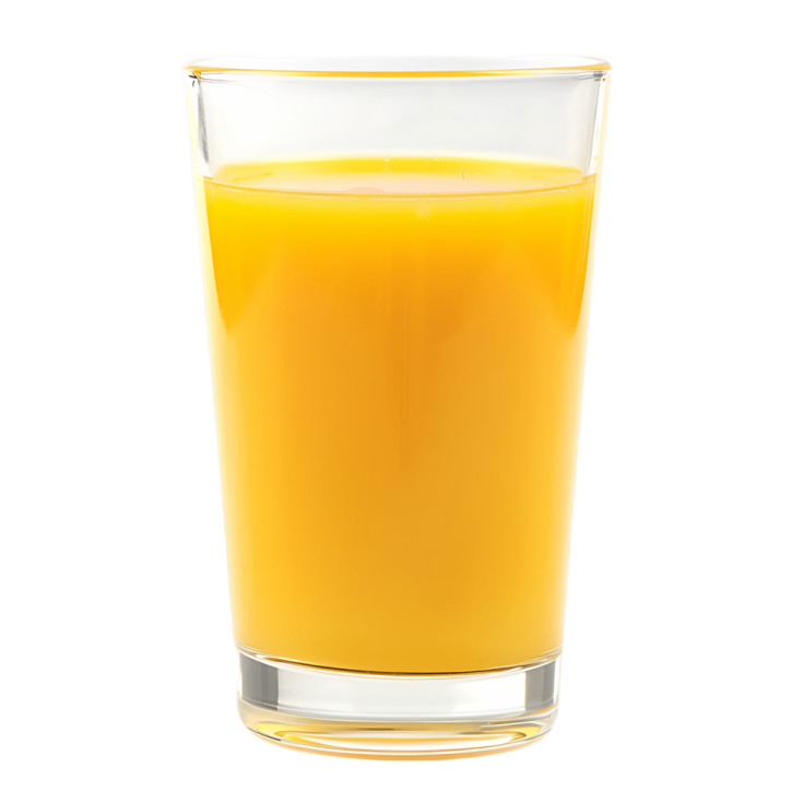 a glass of orange juice on a white background