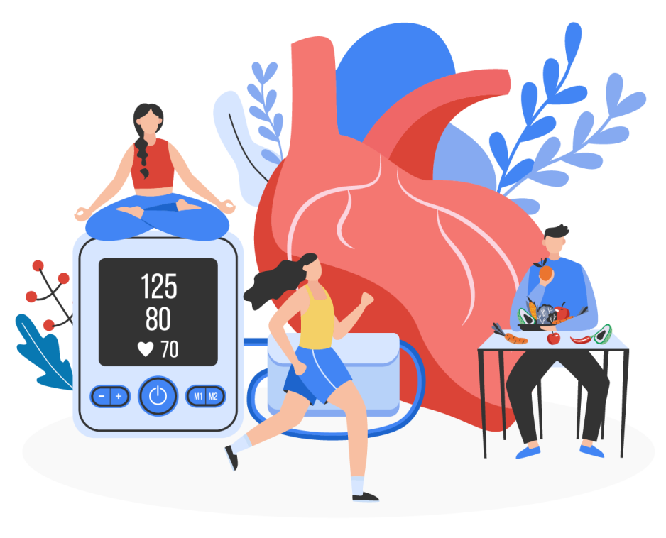 an illustration of two people sitting in front of a heart