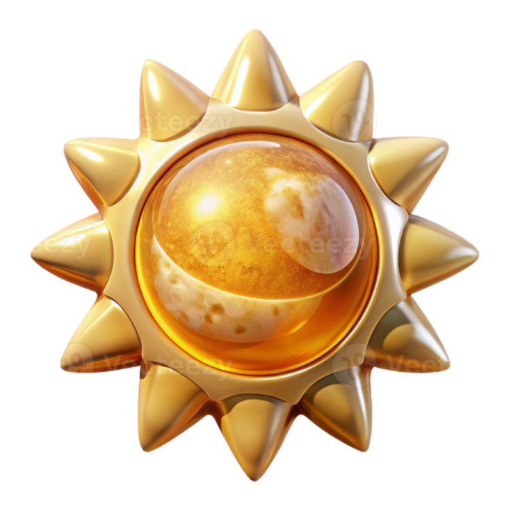 a golden sun with the moon behind it