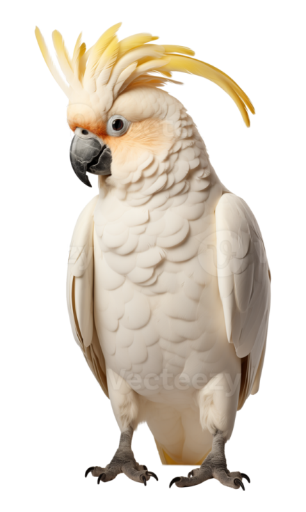 a white parrot with yellow feathers on its head