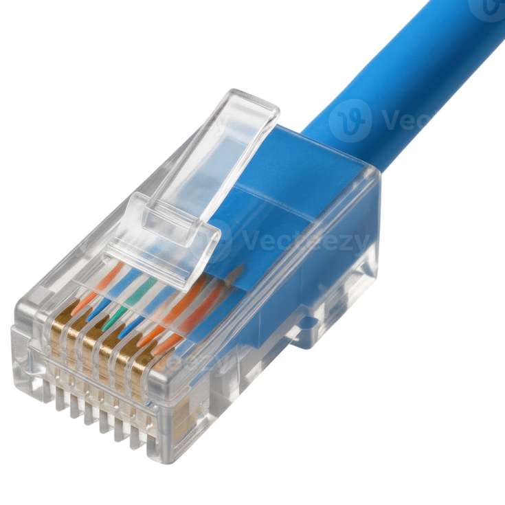 a blue ethernet cable on a white background