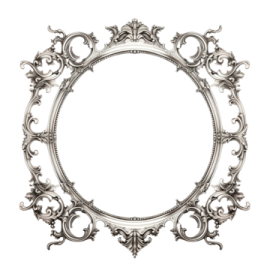 an ornate silver frame on a white background