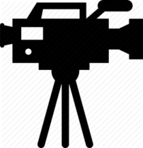 a black and white film camera icon