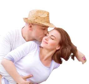 a man kissing a woman on the cheek