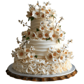 a white wedding cake with flowers on top