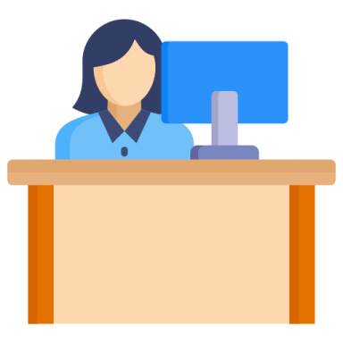 a person sitting at a desk with a computer