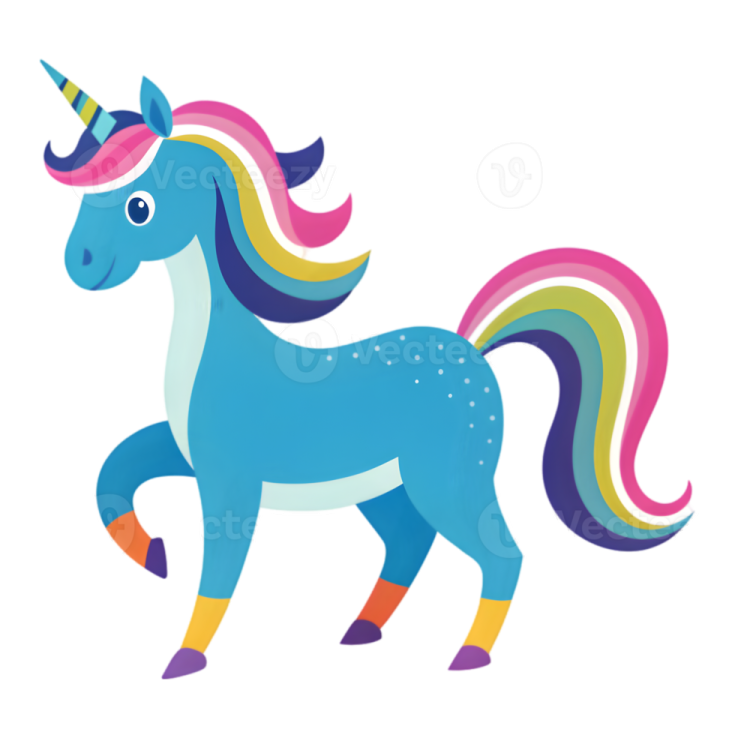 a blue unicorn with a rainbow mane on its head
