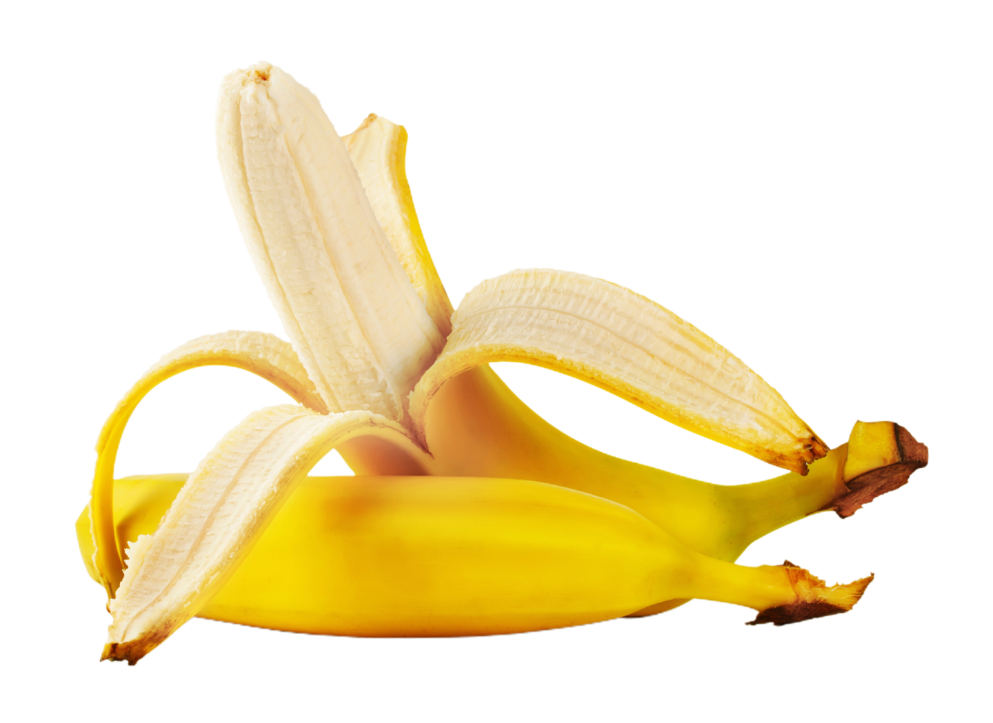 a peeled banana on a white background