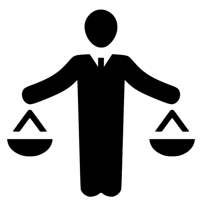 a black and white silhouette of a man holding scales