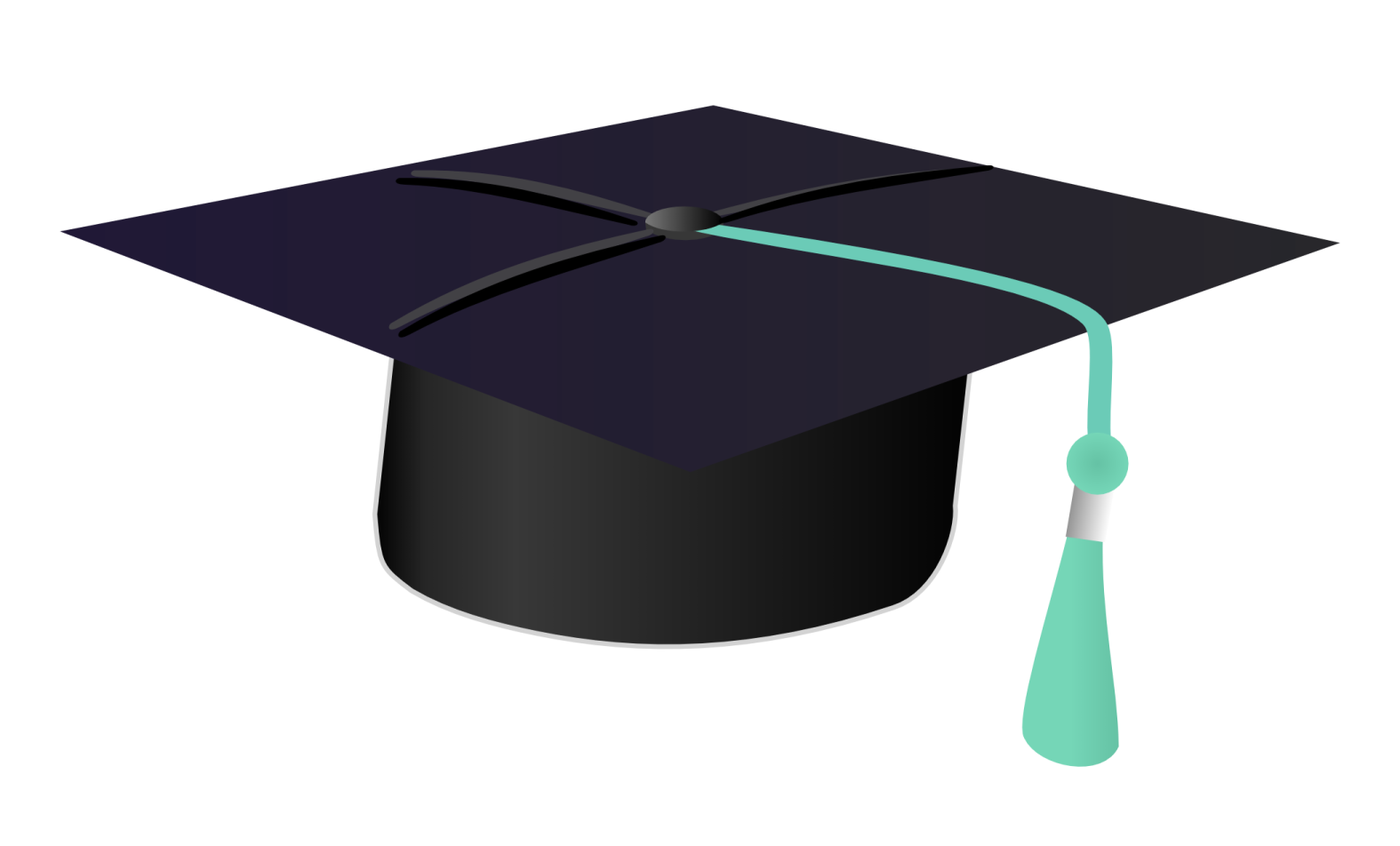 a black graduation hat with a green ta