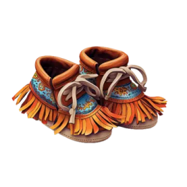 a pair of baby shoes with fringes on them