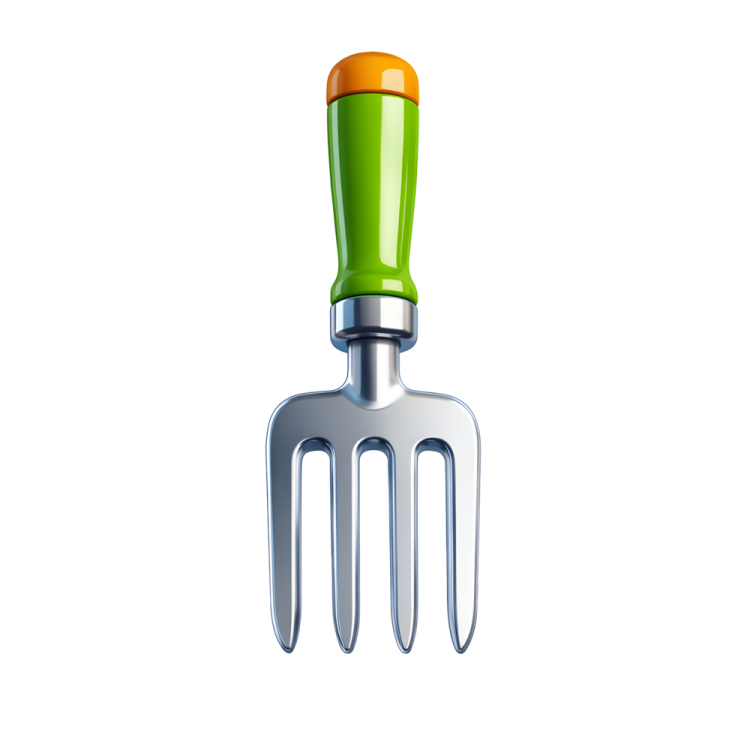 a green and orange fork on a white background