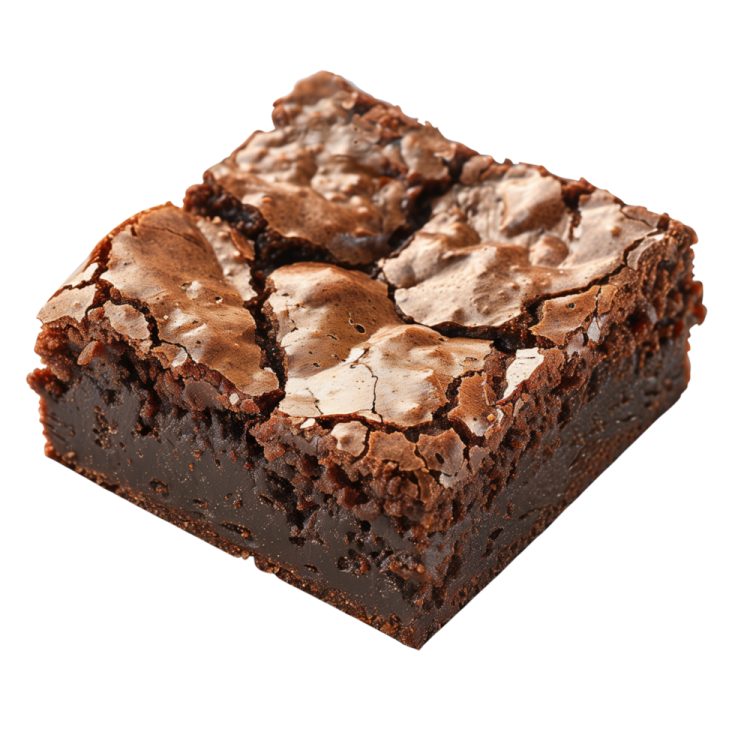 a piece of brownie on a white background